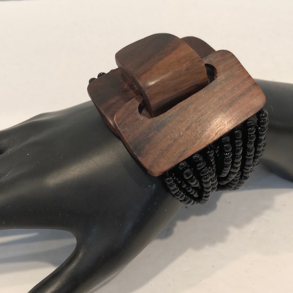 Prism Cuff beaded bracelet Hand made wood closure rows and rows of glamour chic